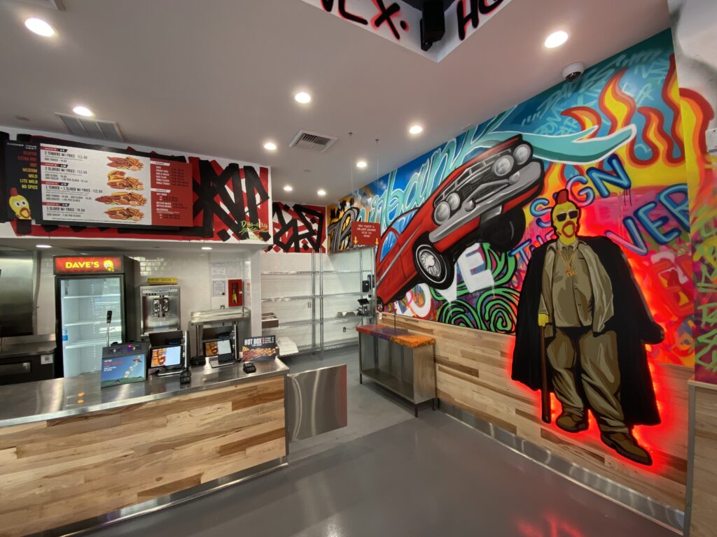 Interior shot of Dave's Hot Chicken in Burbank, CA